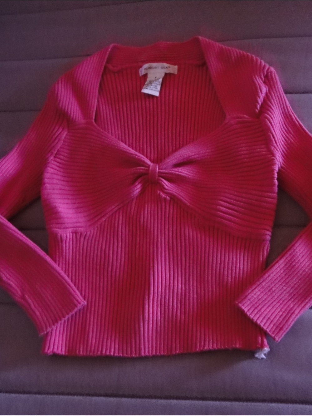 august silk Hot Pink Ribbed V-Neck Tie-Front Sweater